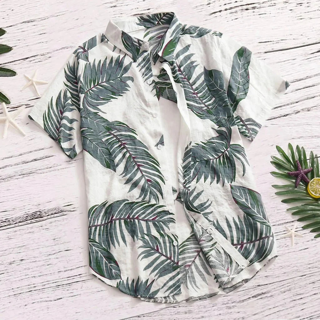 Tropical Leaf Print Red Shirt
